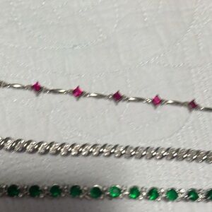 Silver Bracelet with Pink and Green Accents